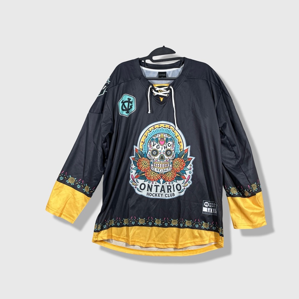 Day of the Dead Ontario Hockey Club Jersey Mens Large Black Sugar Skull Goth